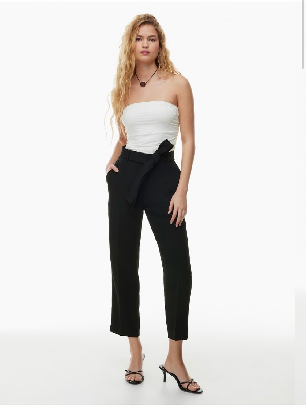 Aritzia Black High-Rise Belted Cropped Pants